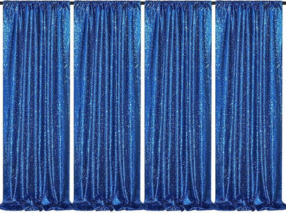 Royal Blue Sequin Backdrop Curtains 4 Pcs 2ftx8ft Glitter Shimmer Fabric | by B-COOL