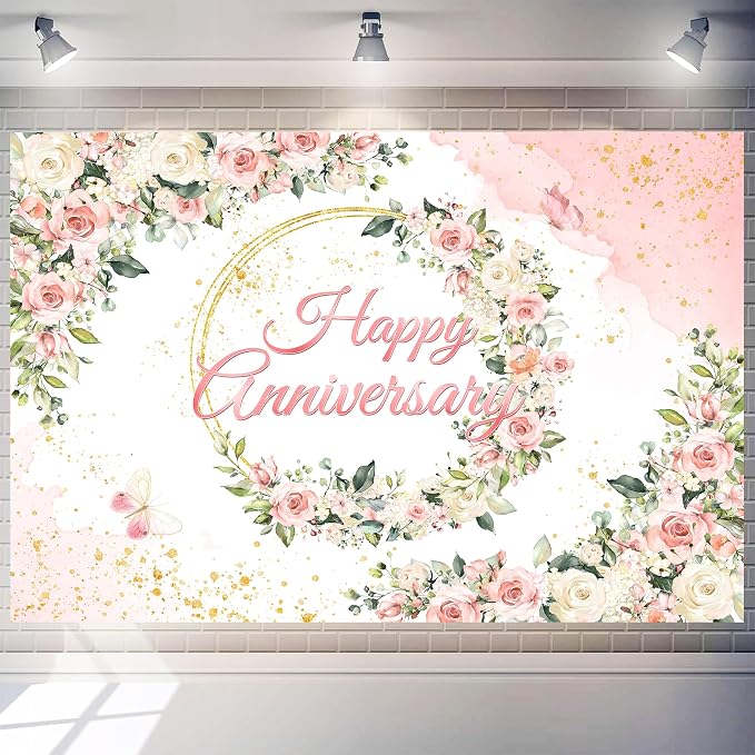 10x8 ft Floral Anniversary Backdrop Banner - Image 2