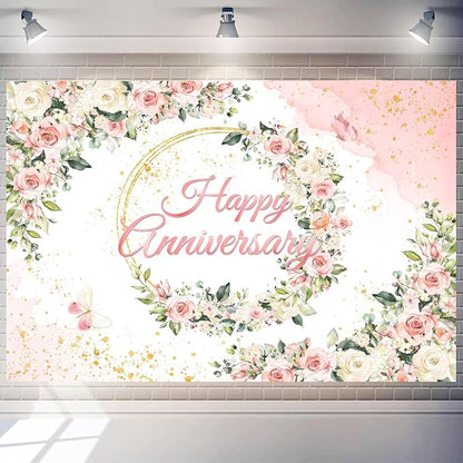 10x6 ft Floral Anniversary Backdrop Banner - Image 2