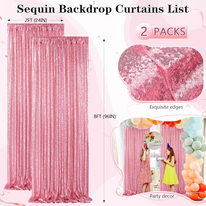 Blush Pink Sequin Backdrop 2 Panels 2FTx8FT Glitter Backdrop Curtain | - Image 5