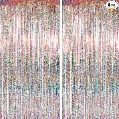 4 Packs Rose Gold Foil Fringe Curtain, Rose Gold Glitter Metallic Tinsel by BSRESIN