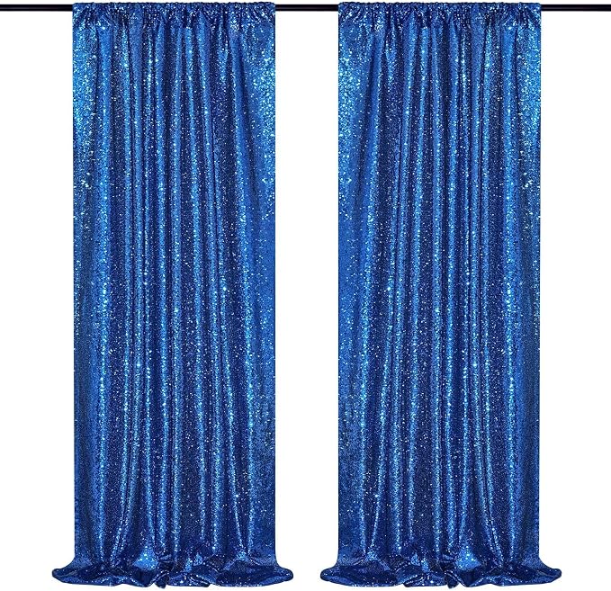 Royal Blue Sequin Backdrop Curtains Party Glitter Drapes 2 Pcs 2FTx8FT | by B-COOL