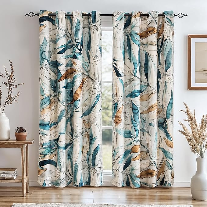 SUBRTEX Blackout Curtains 52Wx108L, Room Darkening Floral Curtains, Thermal by Subrtex