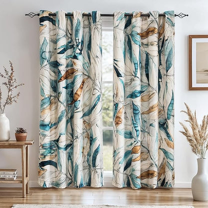 SUBRTEX Blackout Curtains 52Wx108L, Room Darkening Floral Curtains, Thermal by Subrtex
