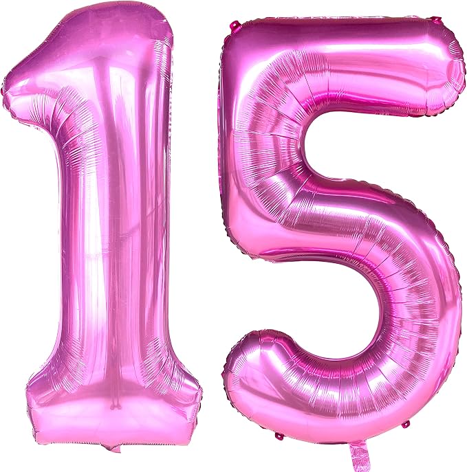 Jonhamwelbor 15 Balloon Number Pink 15 Foil Mylar Jumbo Giant Big Large 51 by Jonhamwelbor