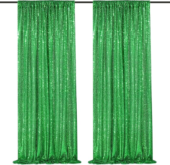 Green Sequin Backdrop Curtains 2 Panels 2FTx8FT Christmas Party Backdrop | by QueenDream