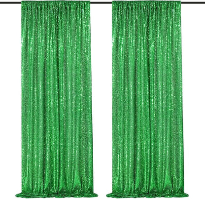 Green Sequin Backdrop Curtains 2 Panels 2FTx8FT Christmas Party Backdrop | by QueenDream