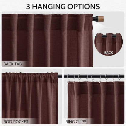 Reddish Brown Linen Blend Light Filtering Back Tab Curtains 108 Inches Long - Image 3