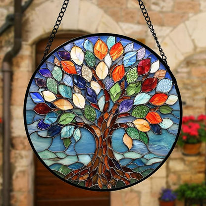 DASTOLL Stained Glass Window Hanging, Colorful Tree of Life Sun Catchers Glass - Image 4