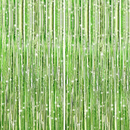 GCB 2Pack Light Green Foil Curtain Backdrop Green Metallic Tinsel Foil Fringe by GCBPartyDecorations
