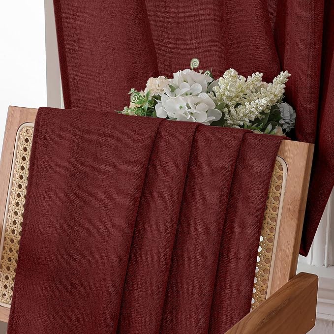 Tollpiz Linen Curtains Living Room Rod Pocket Semi Sheer Curtain Burlap Light - Image 6