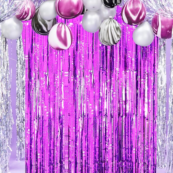 Voircoloria Laser Purple Foil Fringe Backdrop Curtains, 2 Pack | Tinsel - Image 9