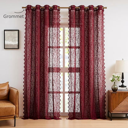 Bujasso Burgundy Lace Sheer Curtains - Image 6