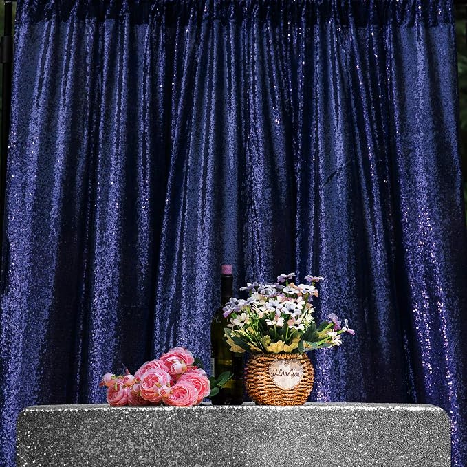 JYFLZQ Navy Blue Sequin Backdrop Curtains 2ft x 8ft 2 Panel Glitter Photo Booth - Image 2