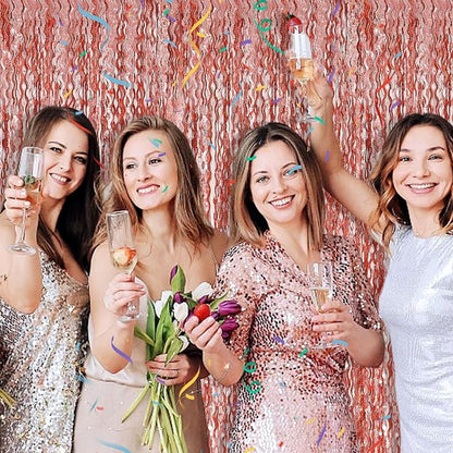 Rose Gold Tinsel Foil Fringe Curtains Wavy Backdrop - Image 3