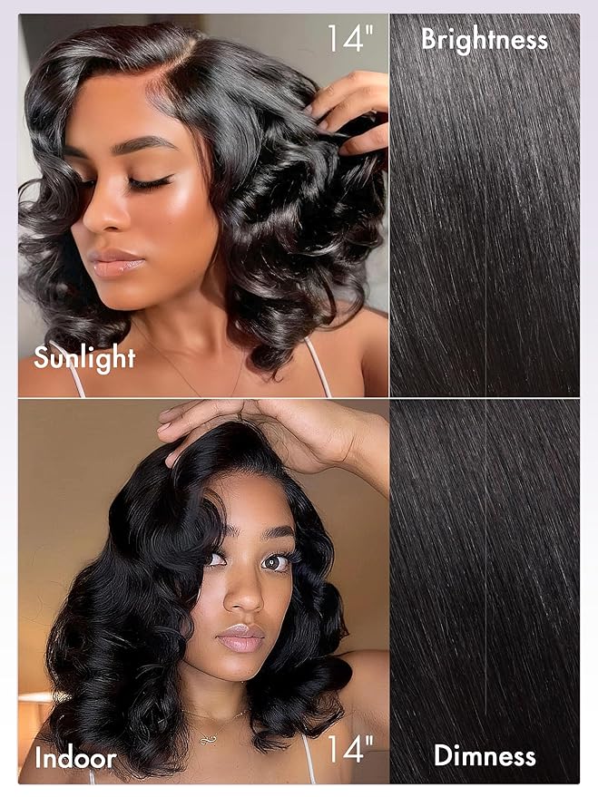 LUVME HAIR Loose Real 100% Wave Bob Human Hair Short Wigs Glueless Pre Cut Plucked Hd Lace Wig Ready To Go Natural Color Bleached Knots Side Part Black Wigs 16 Inches