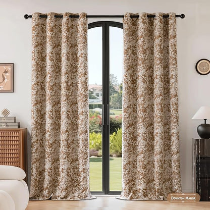 Beauoop Brown Floral Jacquard Blackout Curtains - Image 4