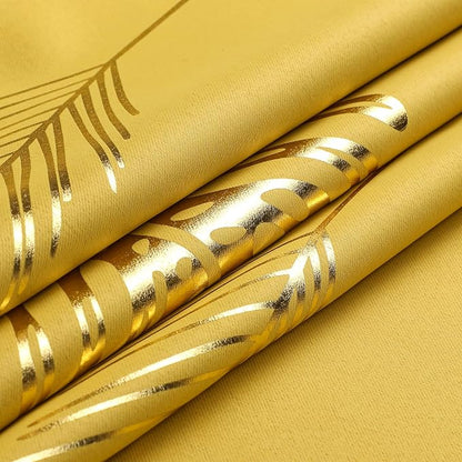 Yellow Blackout Curtains for Bedroom, Room Darkening Gold Palm Tree Pattern - Image 8