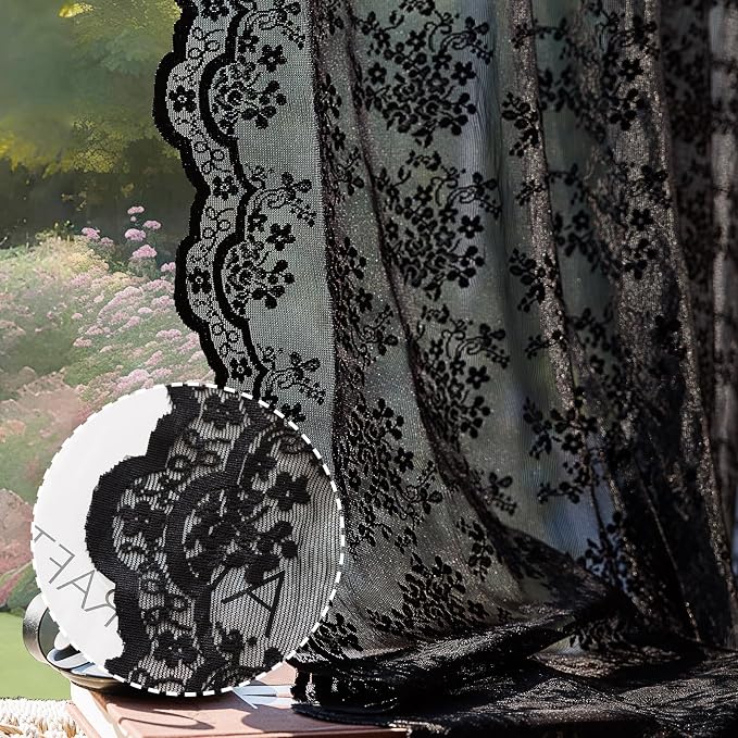 Anmao Vintage Lace Curtains 45 Inches Long 2 Panels Set, Romantic Elegant Light by Anmao