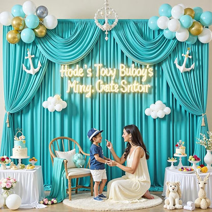 10 ft x 40 ft WWrinkle Free Turquoise Backdrop Curtain - Image 6