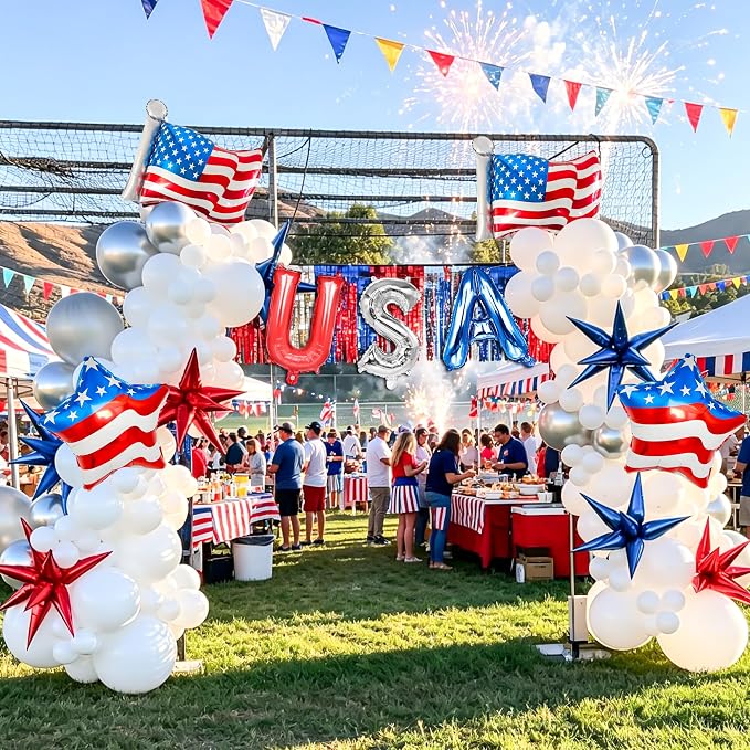 4th of July Decorations USA Letter Balloons Red Silver Blue - Image 3