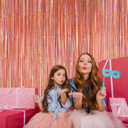 2 Pack 3.2ft x 8.2ft Rose Gold Foil Fringe Curtain Backdrop, Metallic Tinsel - Image 6
