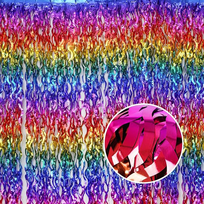 Shiny Rainbow Foil Fringe Curtain Wavy Rainbow Tinsel Streamer Backdrop - Image 6