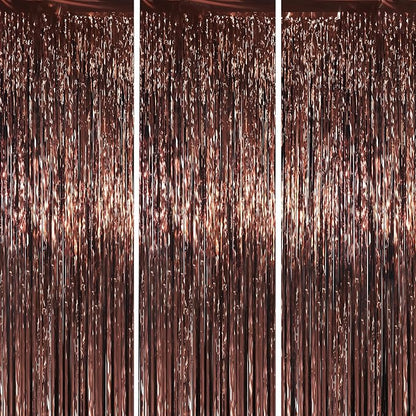 Voircoloria Brown Foil Fringe Backdrop Curtains, Birthday Party Decorations by Voircoloria