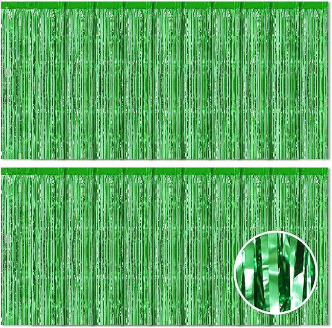 20 Pack Green Metallic Tinsel Foil Fringe Curtains by Ohiyoo