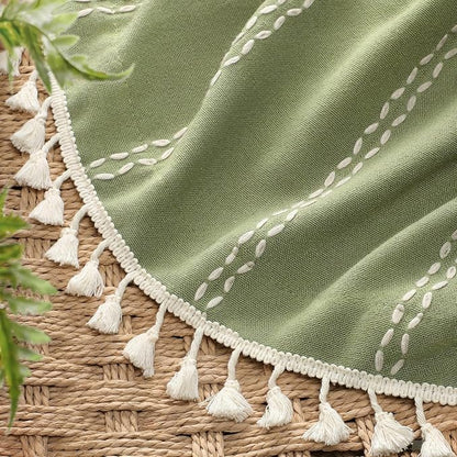 Olive Green 100% Boho Blackout Curtains 84 Inch 2 Panels | Vintage Farmhouse - Image 5