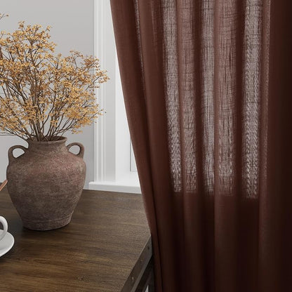 Rustic Brown Linen Curtains 84 Inch Length 2 Panels Set - Image 4