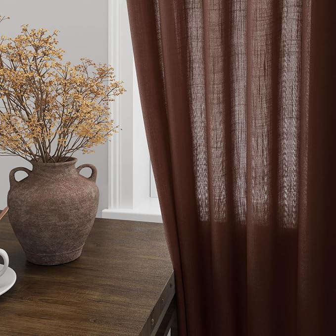 Rustic Brown Linen Curtains 72 Inch Length - Image 4