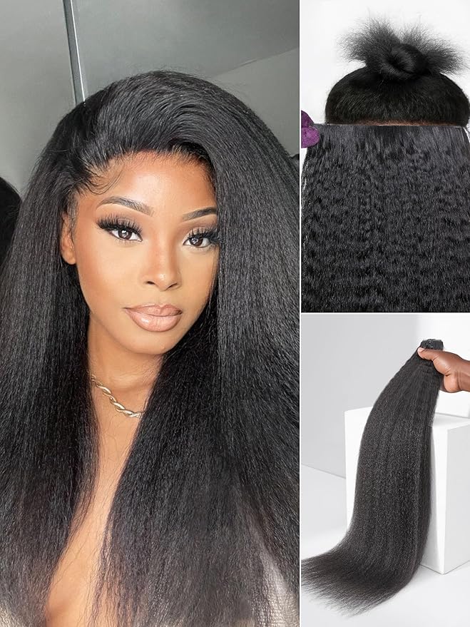 LUVME Invisible Clip in Hair Extensions, Kinky Straight Real Human Hair Remy Hair Clip ins for Women, Natural Human Hair, 14 inch 110g 7Pcs, Natural Black