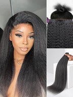 LUVME Invisible Clip in Hair Extensions, Kinky Straight Real Human Hair Remy Hair Clip ins for Women, Natural Human Hair, 18 inch 110g 7Pcs, Natural Black