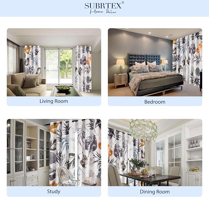 SUBRTEX Boho Leaf Printed Curtains 95 inch Long 2 Panels, Room Darkening - Image 6