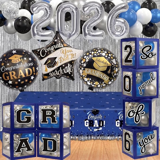 Blue and Silver Graduation Decorations Class of 2026 by UJoyant