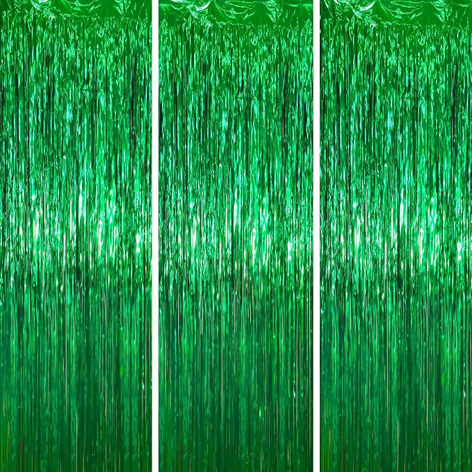 Voircoloria Green Foil Fringe Backdrop Curtains, 3.3 x 6.6 ft, Birthday Party by Voircoloria