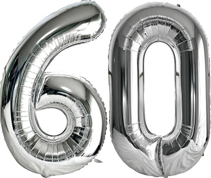 FIROMI 60 Number Balloons Silver Big Foil Mylar 60th Balloon Numbers 40inch | by Firomi