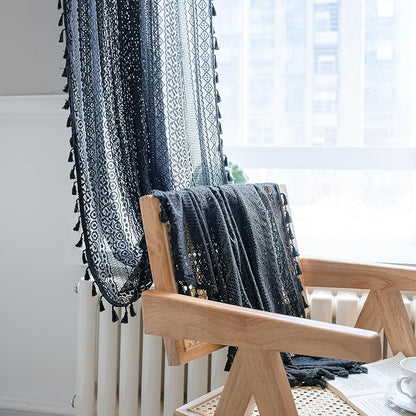 Sutuo Home Black Boho Curtain for Halloween Decor, Sheer Crochet Lace Handmade - Image 9