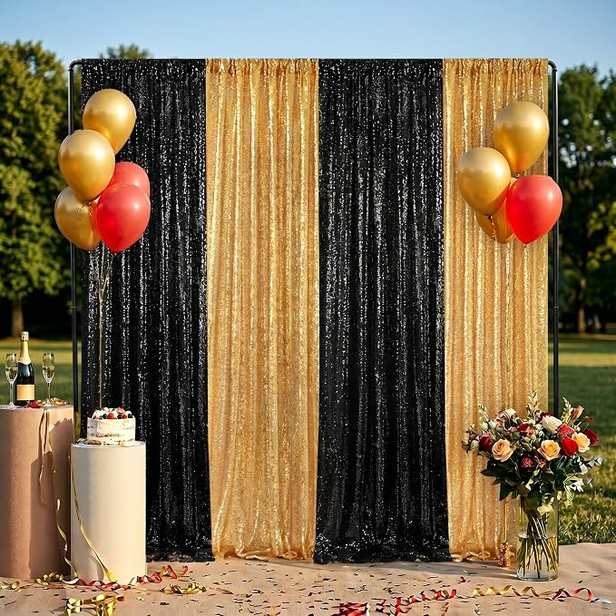 Black Sequin Backdrop Curtains-1 Panel 3FTx8FT Black Backdrop - Image 5