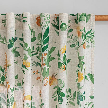 MYSKY HOME Linen Floral Long Curtains 95 Inch Length 2 Panels Set, Sage Green by MYSKYHOME