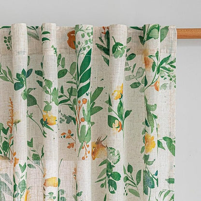 MYSKY HOME Floral Linen Curtains 90 inch Length 2 Panels Set by MYSKYHOME