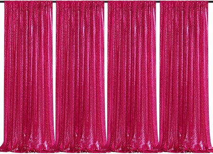 Fuchsia Sequin Backdrop Curtains 4 Pcs 2ftx8ft Glitter Shimmer Fabric | Sparkly by B-COOL