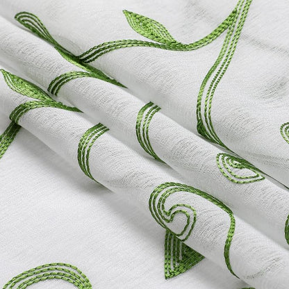 White Sheer Curtains Green Embroidered Leaves 2 Panels 54Wx108L | Light - Image 4