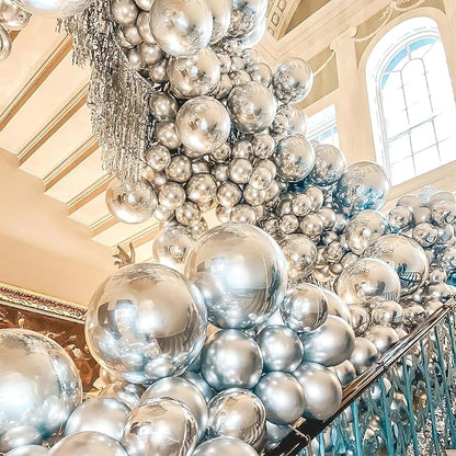PartyWoo Metallic Silver Balloons 100pcs Chrome Silver Color | - Image 5