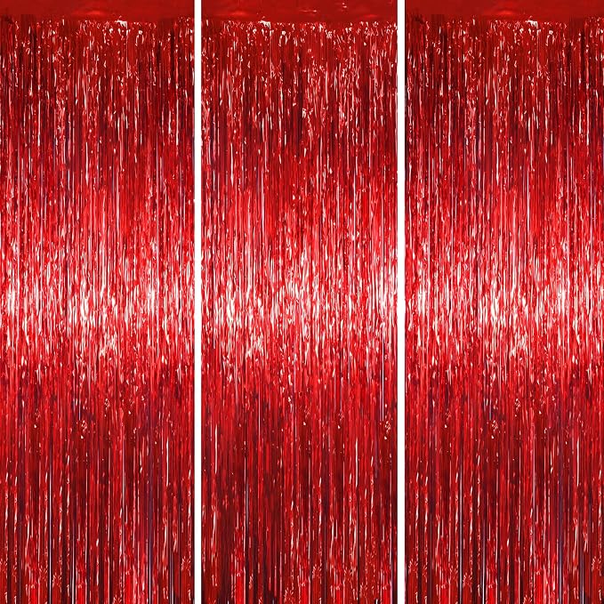 Voircoloria Red Foil Fringe Backdrop Curtains, 3.3 x 6.6 ft, Birthday Party by Voircoloria