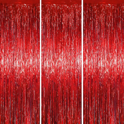 Voircoloria Red Foil Fringe Backdrop Curtains, 3.3 x 6.6 ft, Birthday Party by Voircoloria