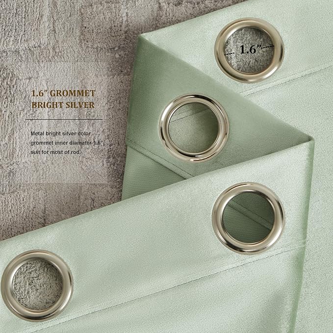 BULBUL Velvet Sage Green Blackout Curtains 102 inch Long - Image 3