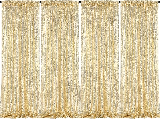 Light Gold Sequin Backdrop Curtains 4 Pcs 2ftx8ft Glitter Shimmer Fabric | by B-COOL