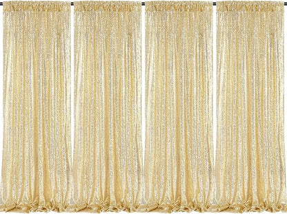 Light Gold Sequin Backdrop Curtains 4 Pcs 2ftx8ft Glitter Shimmer Fabric | by B-COOL